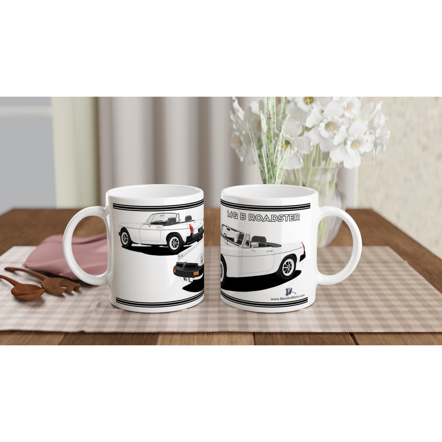 MG B Roadster Mk4 in White Art Mug