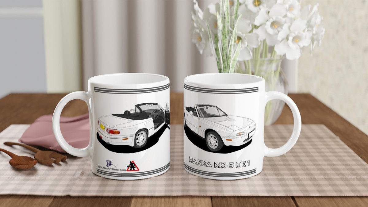 Mazda MX-5 Mk1 in White Art Mug