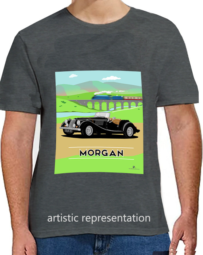 Morgan Plus 8 in Black with Train Art T Shirt