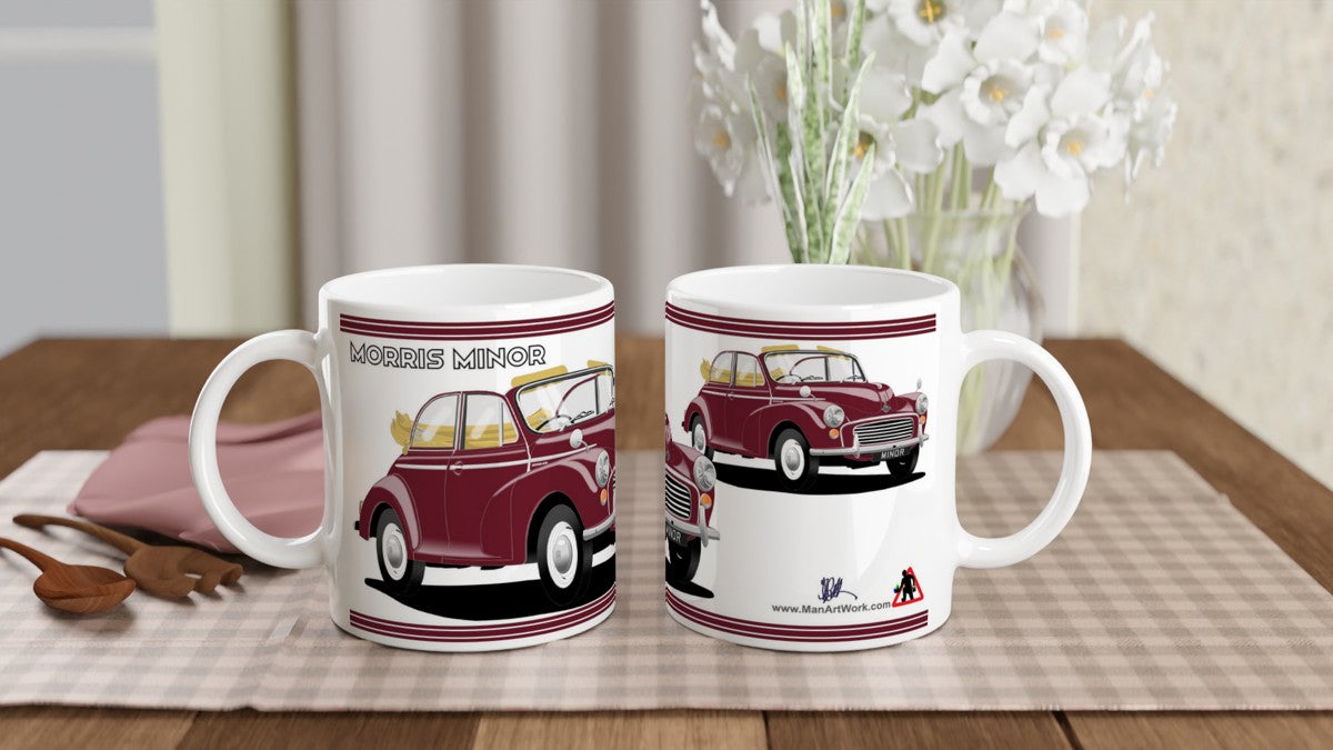 Morris Minor Convertible in Maroon Art Mug