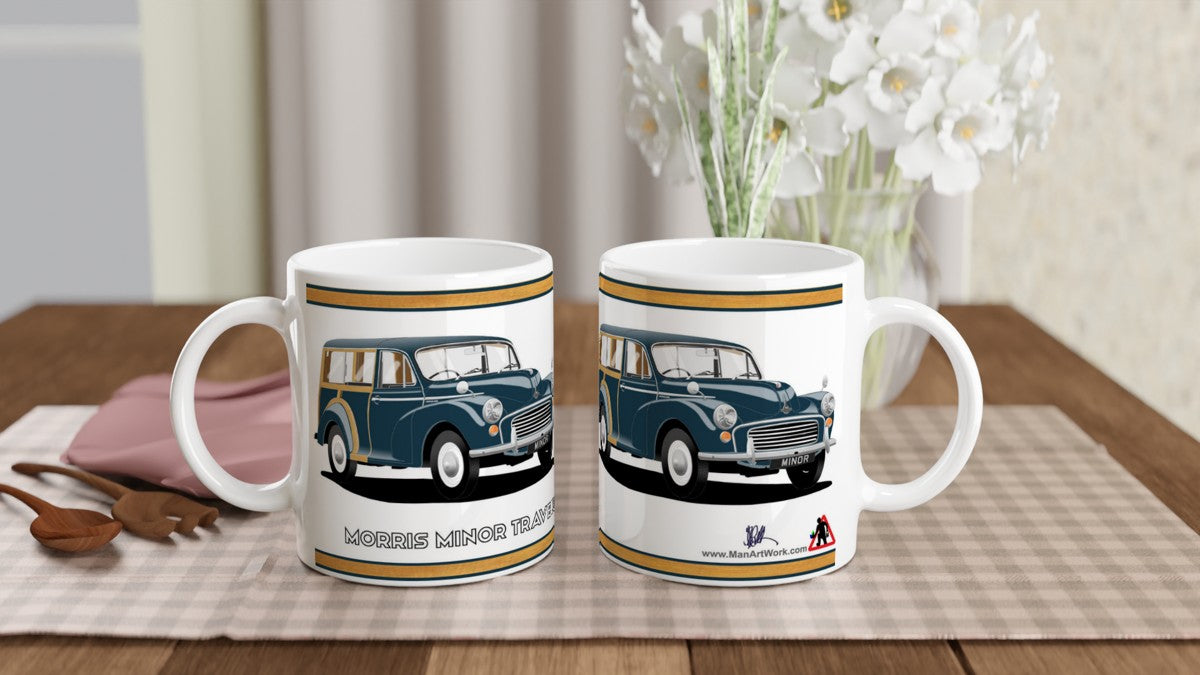Morris Minor Traveller in Dark Blue Art Mug