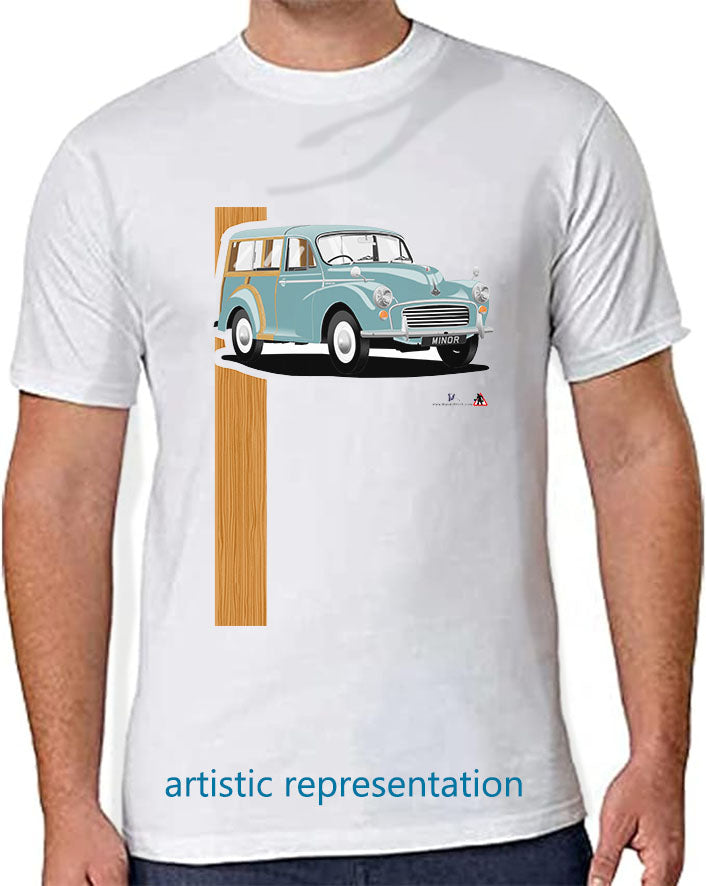 Morris Minor Traveller in Light Blue T Shirt