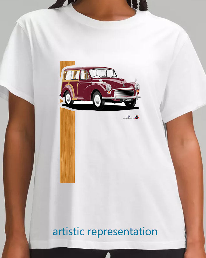 Morris Minor Traveller in Maroon T Shirt