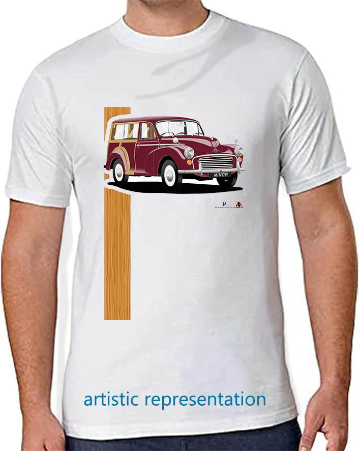 Morris Minor Traveller in Maroon T Shirt