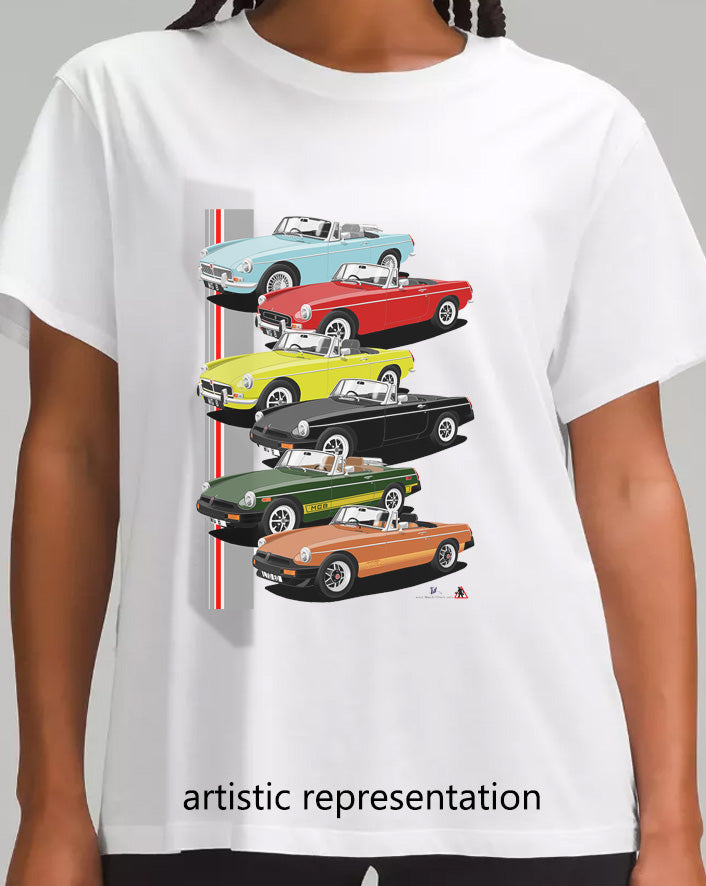 Classic MGB Roadster Cars Multi T Shirt