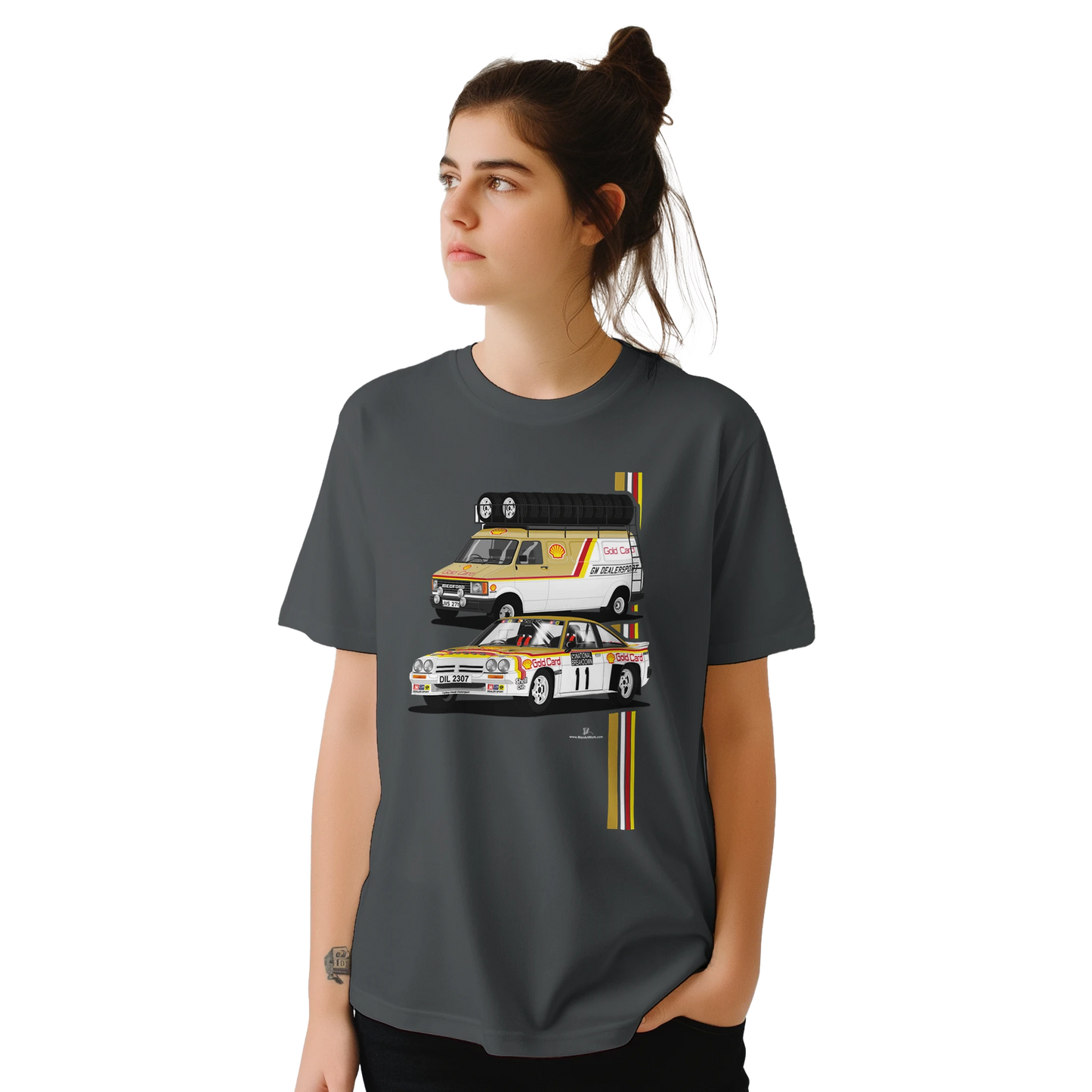 Opel Manta 400 Rally Gold Card with Bedford Van T Shirt (Grey)