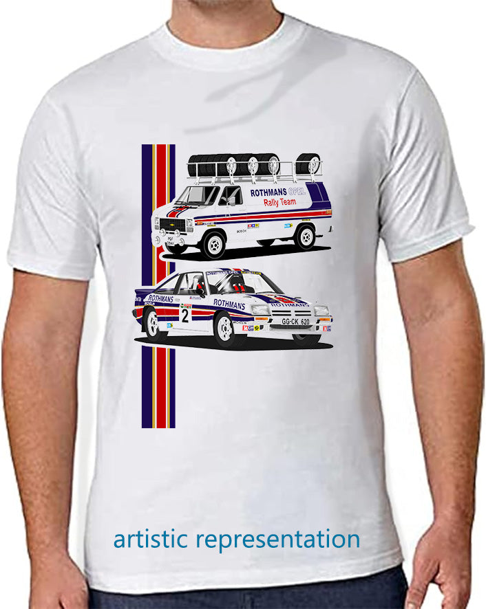 Opel Manta 400 Rothmans Rally with GMC Support van T Shirt