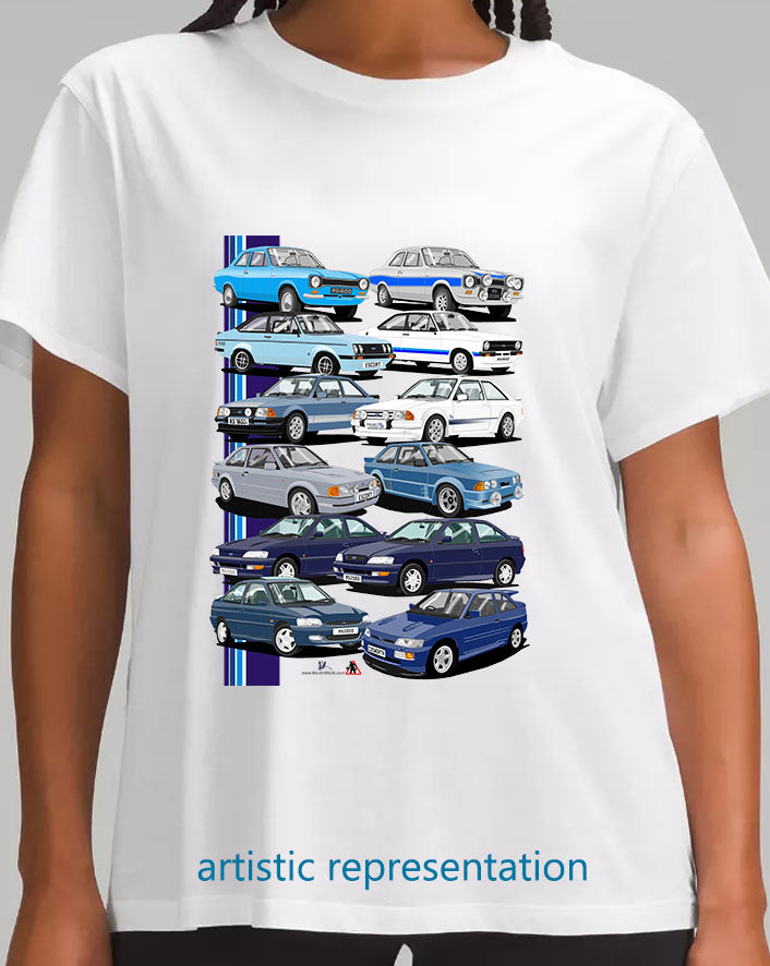 Ford Escort RS Art T Shirt (Blue Cars)