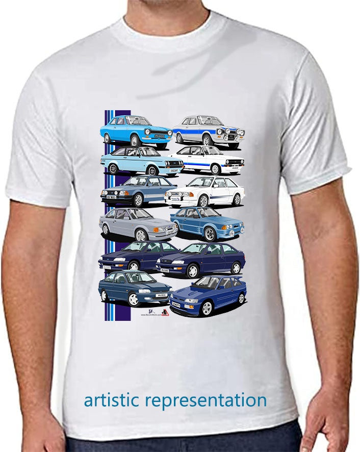 Ford Escort RS Art T Shirt (Blue Cars)