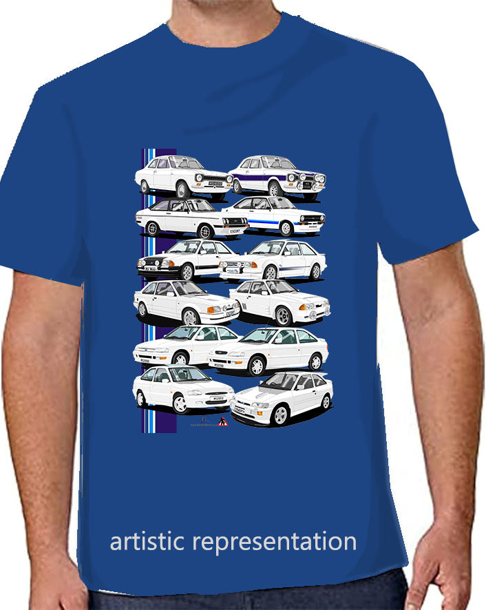 Ford Escort RS Art T Shirt on Blue