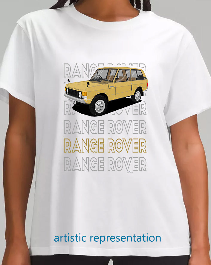 Range Rover Classic 3 Door in Beige Art T Shirt (Words)