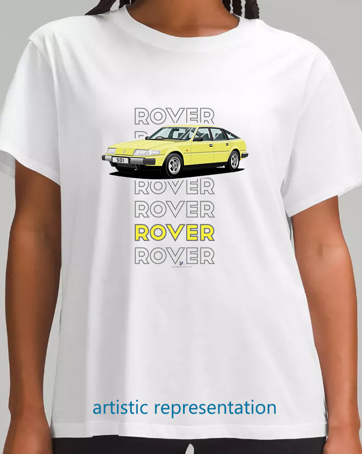 Rover SD1 S1 in Yellow Art T Shirt (Words)