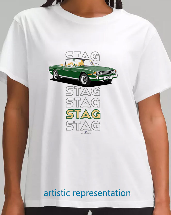 Triumph Stag in Brooklands Green & Beige Art T Shirt (Words)
