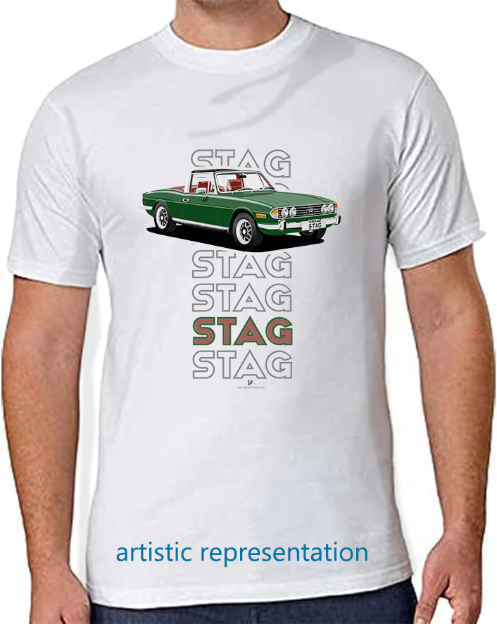 Triumph Stag in Brooklands Green & Chestnut Art T Shirt (Words)