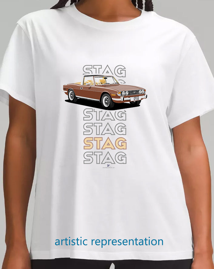 Triumph Stag in Russet Brown & Beige Art T Shirt (Words)