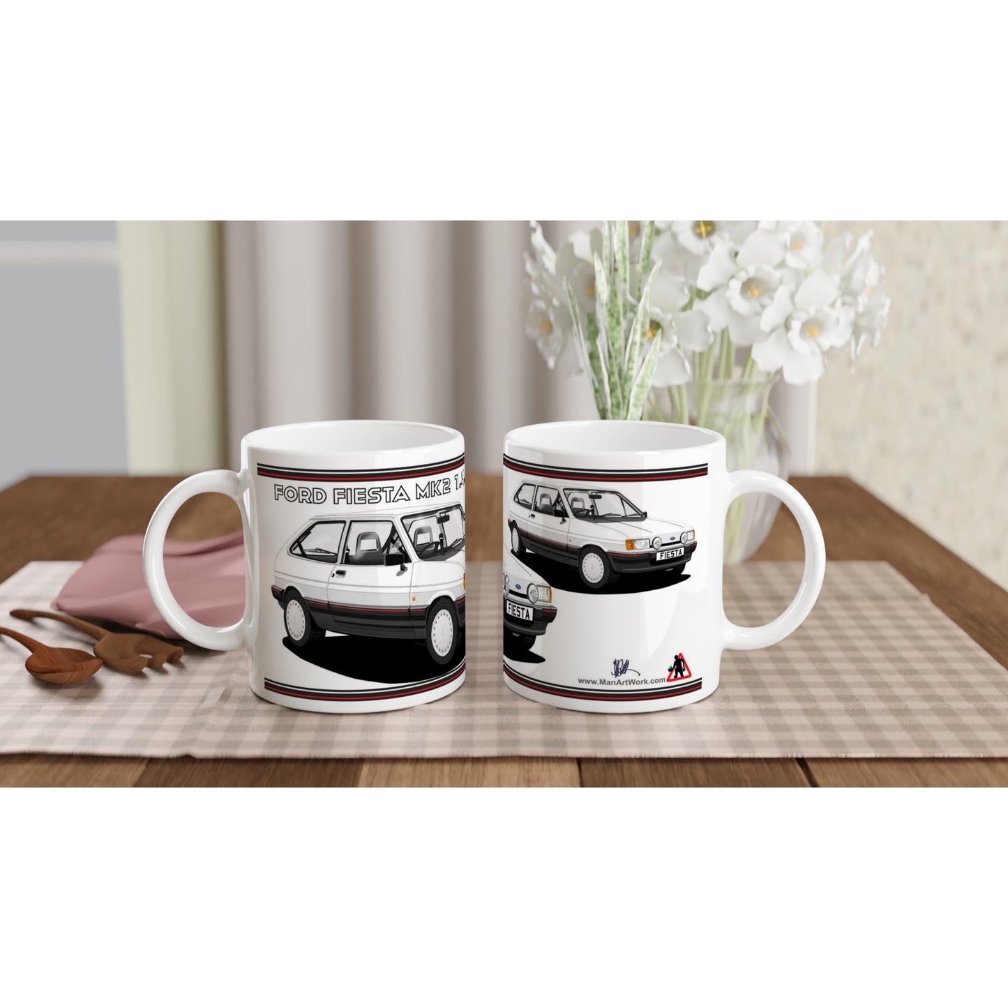 Ford Fiesta Mk2 1.4S in White Art Mug