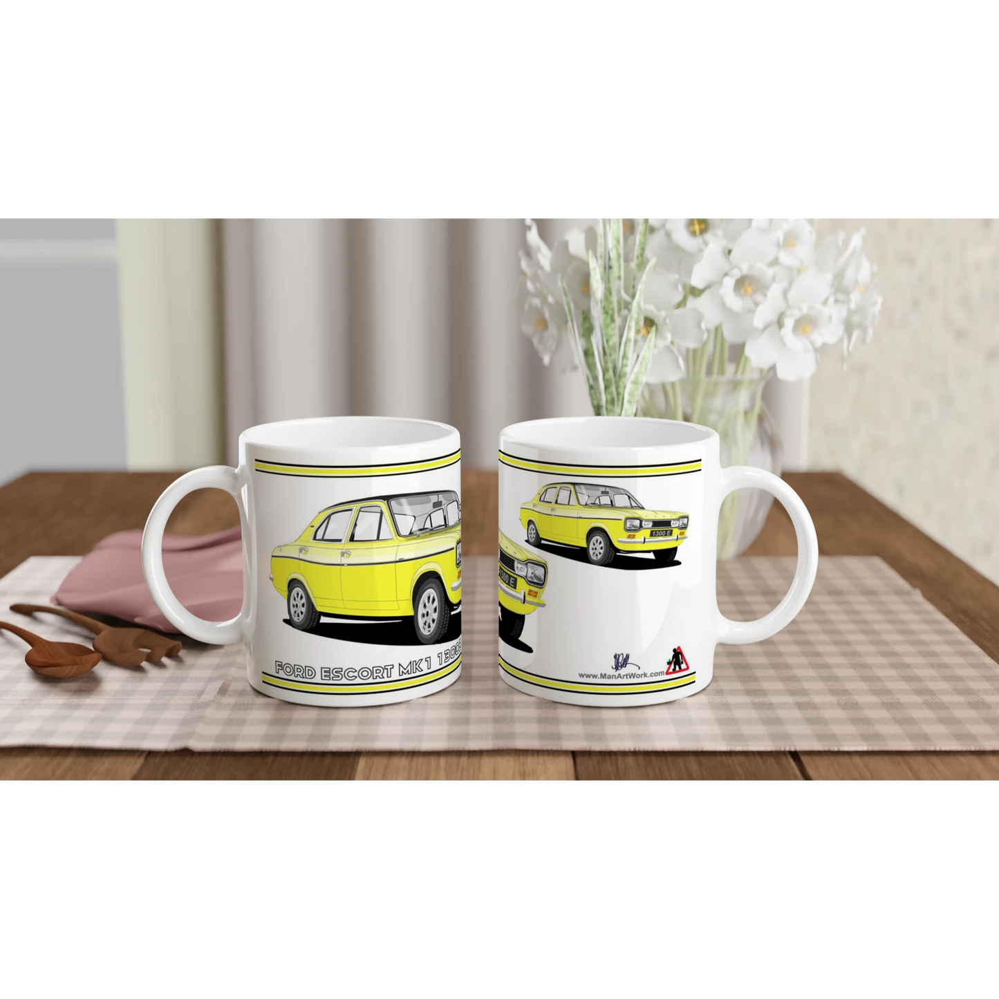 Ford Escort Mk1 1300E 4 Door Yellow Art Mug