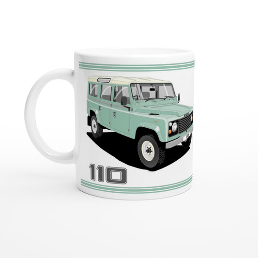 Land Rover 110 12 seater in Light Green  Art Mug