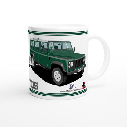 Land Rover Defender 110 TD5 12 seater in Green  Art Mug