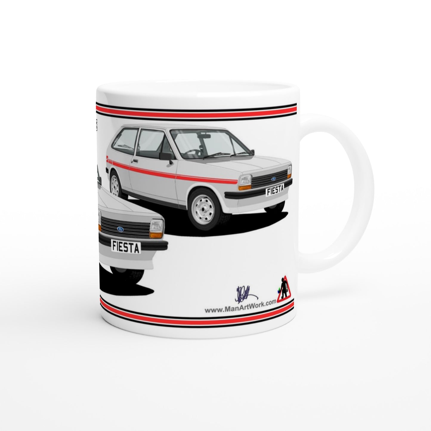 Ford Fiesta Mk1 1300S in Silver & Red Art Mug