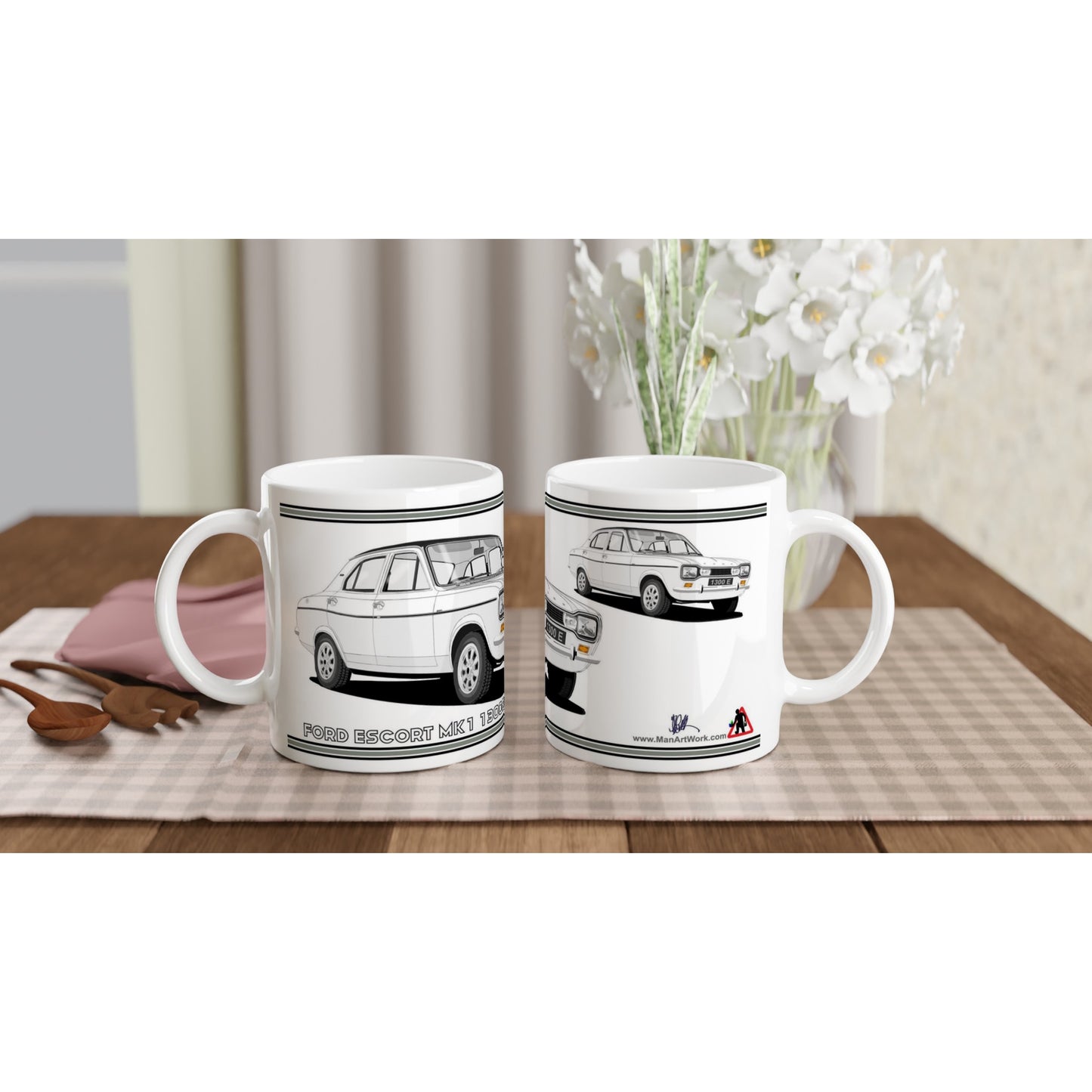Ford Escort Mk1 1300E 4 Door White Art Mug