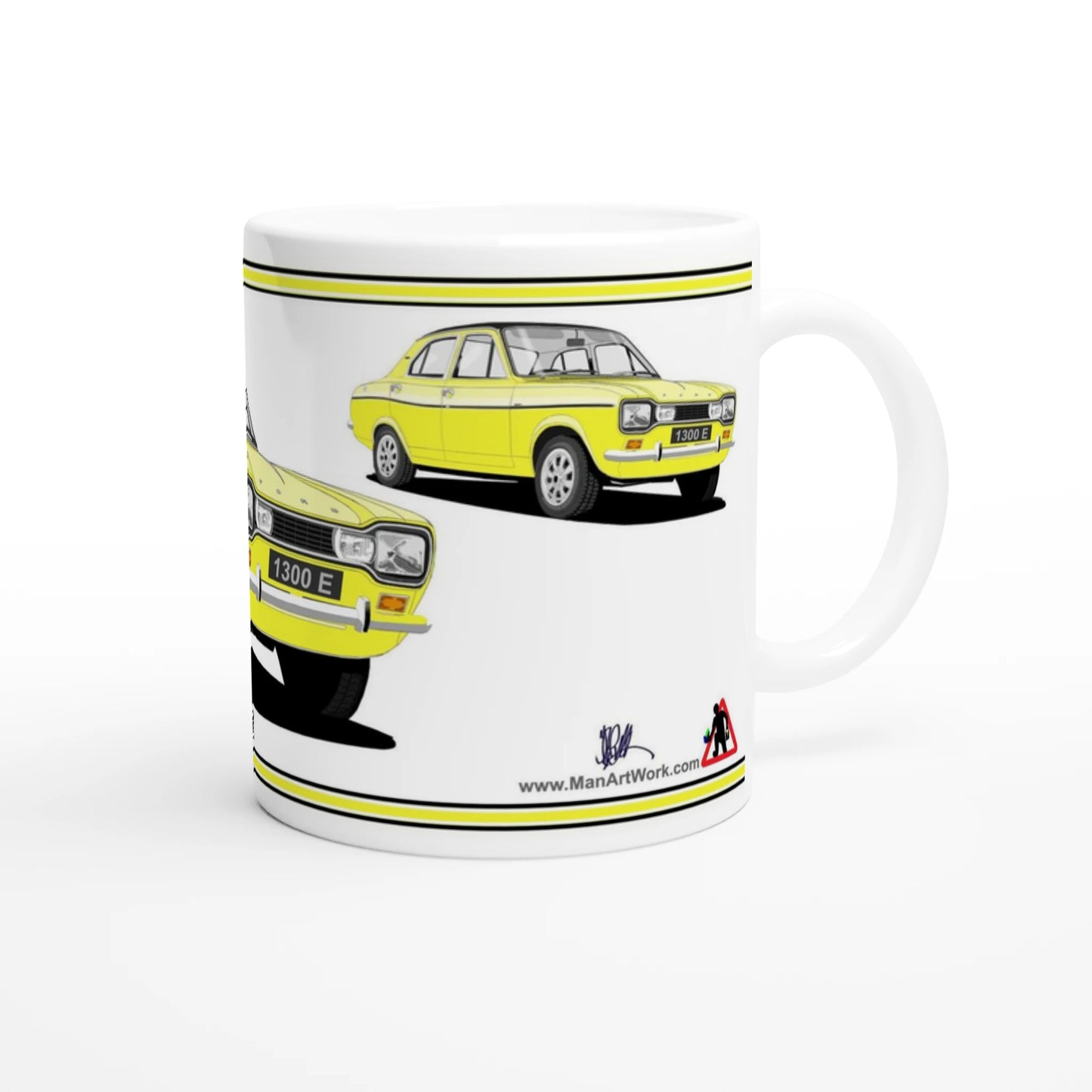 Ford Escort Mk1 1300E 4 Door Yellow Art Mug