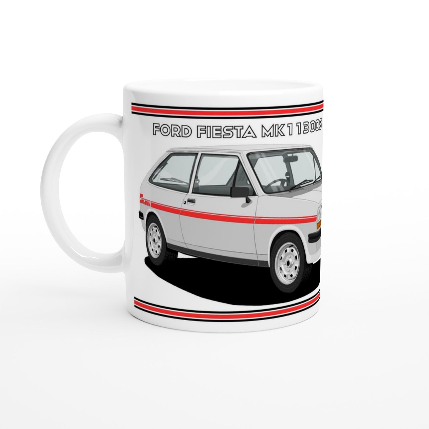 Ford Fiesta Mk1 1300S in Silver & Red Art Mug