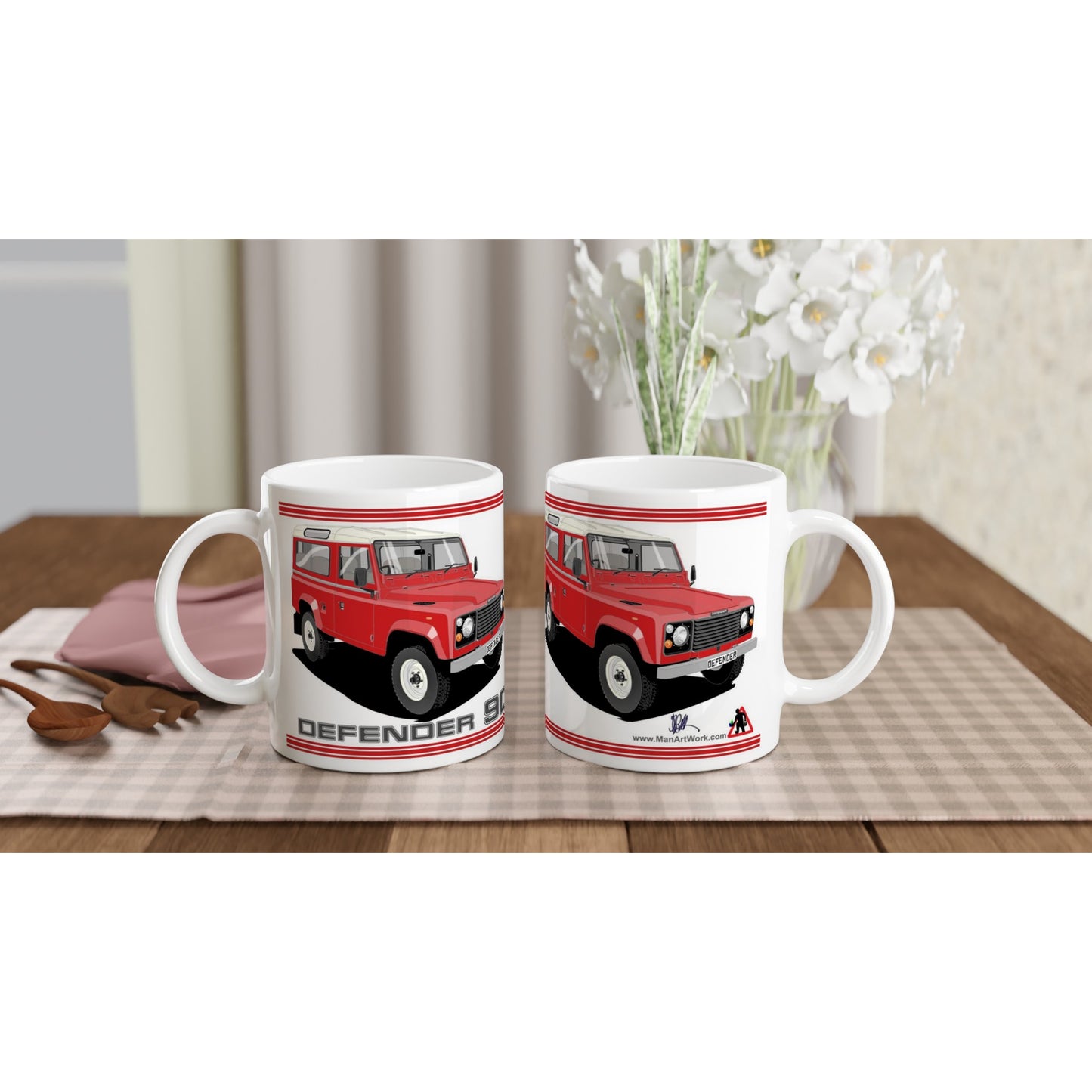 Land Rover Defender 90 7 seater in Red  Art Mug