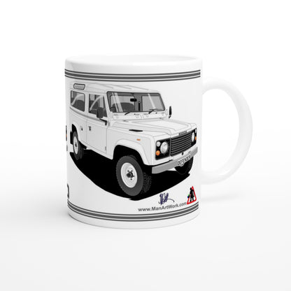 Land Rover Defender 90 7 seater in White  Art Mug