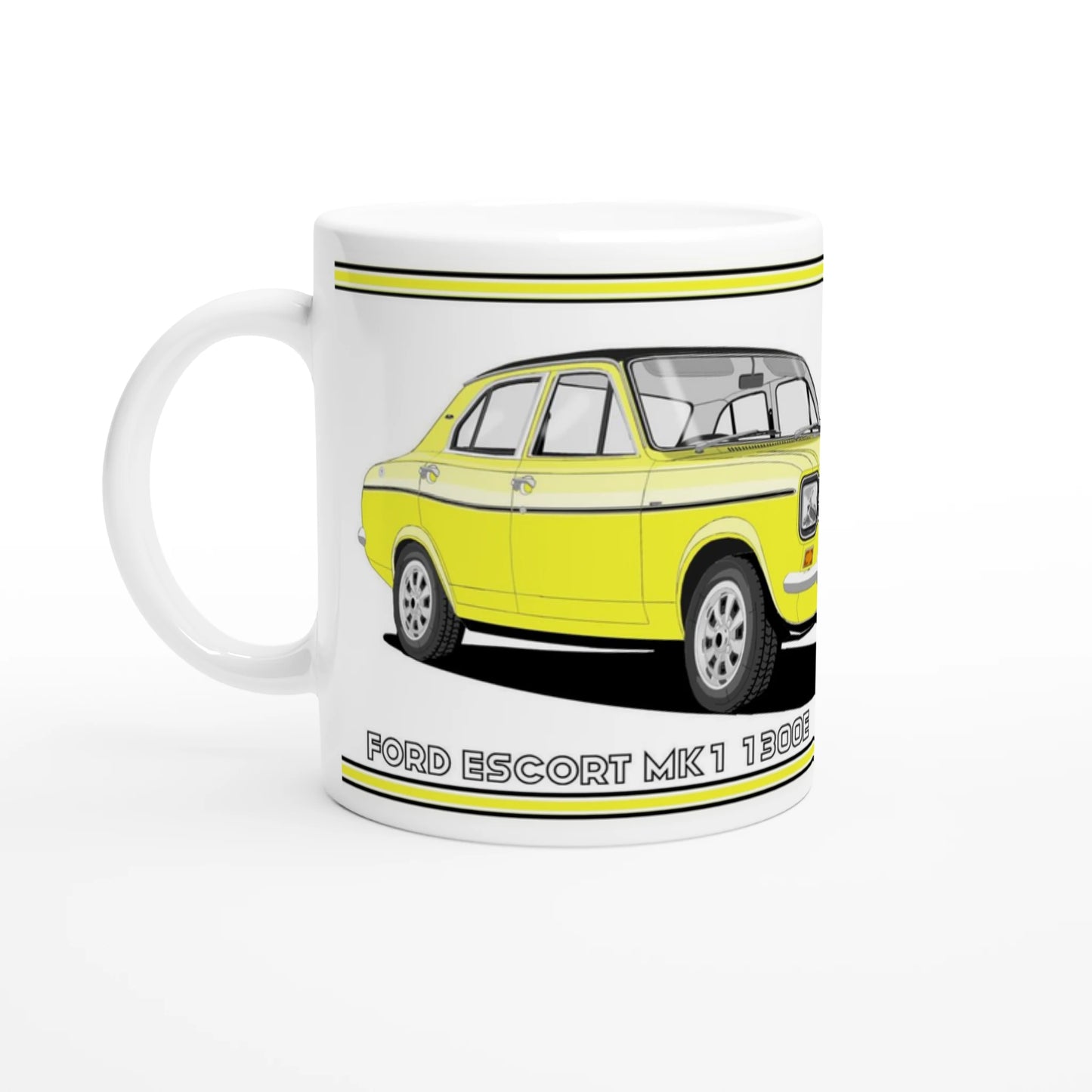 Ford Escort Mk1 1300E 4 Door Yellow Art Mug
