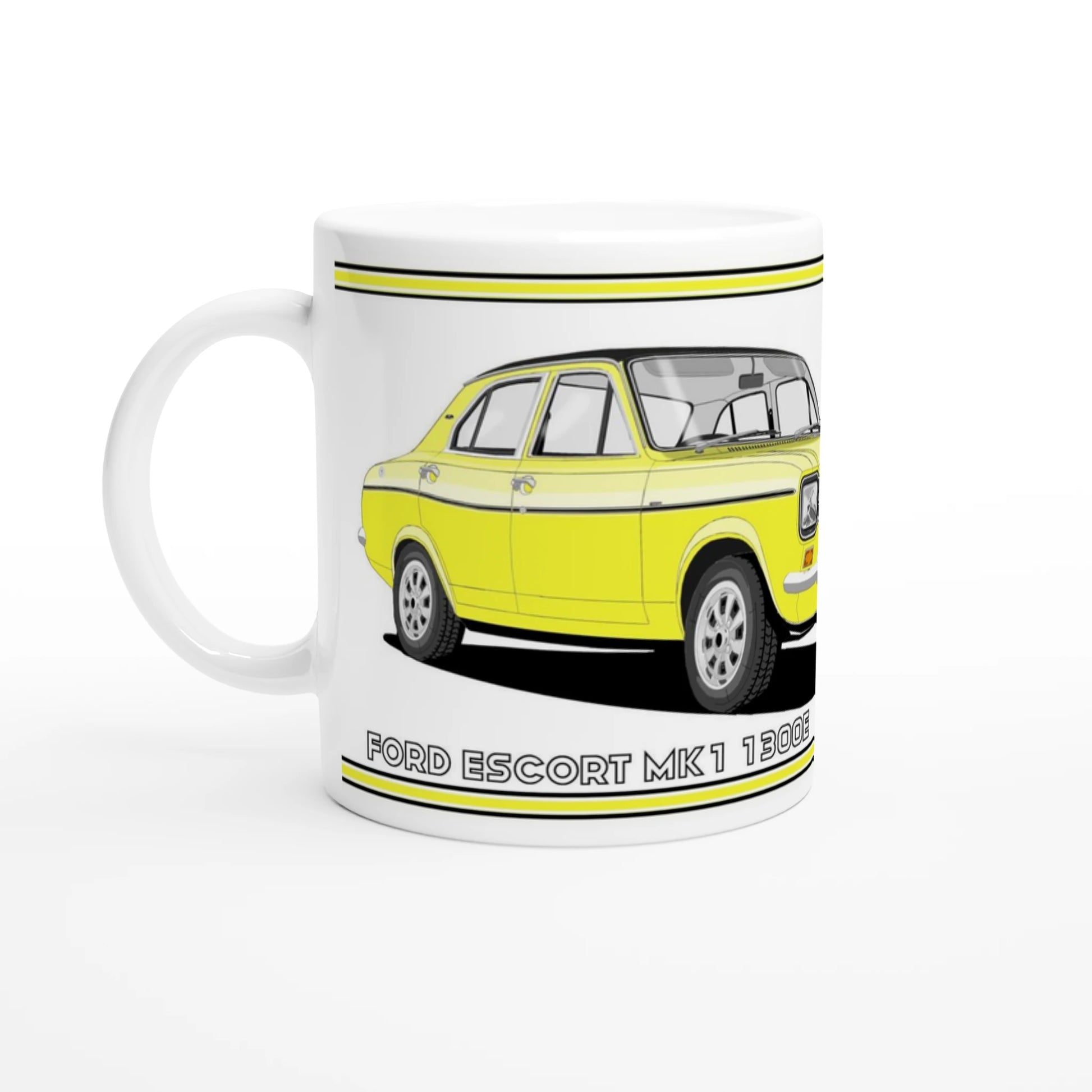 Ford Escort Mk1 1300E 4 Door Yellow Art Mug