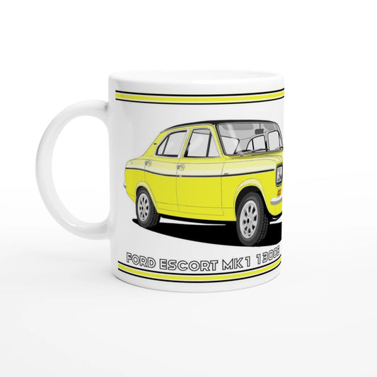 Ford Escort Mk1 1300E 4 Door Yellow Art Mug