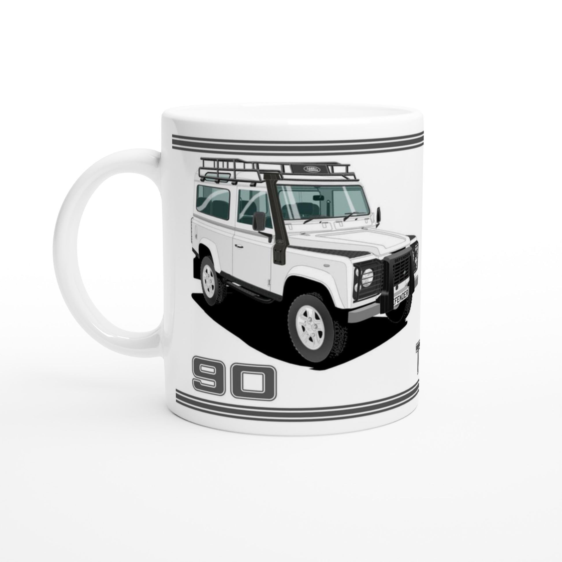 Land Rover Defender TD5 90 7 seater in White  Art Mug