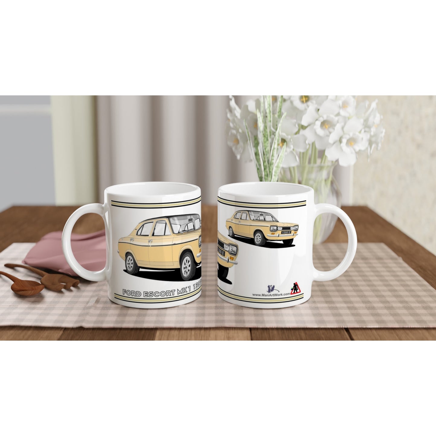 Ford Escort Mk1 1300E 4 Door Beige Art Mug