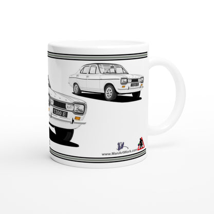 Ford Escort Mk1 1300E 4 Door White Art Mug