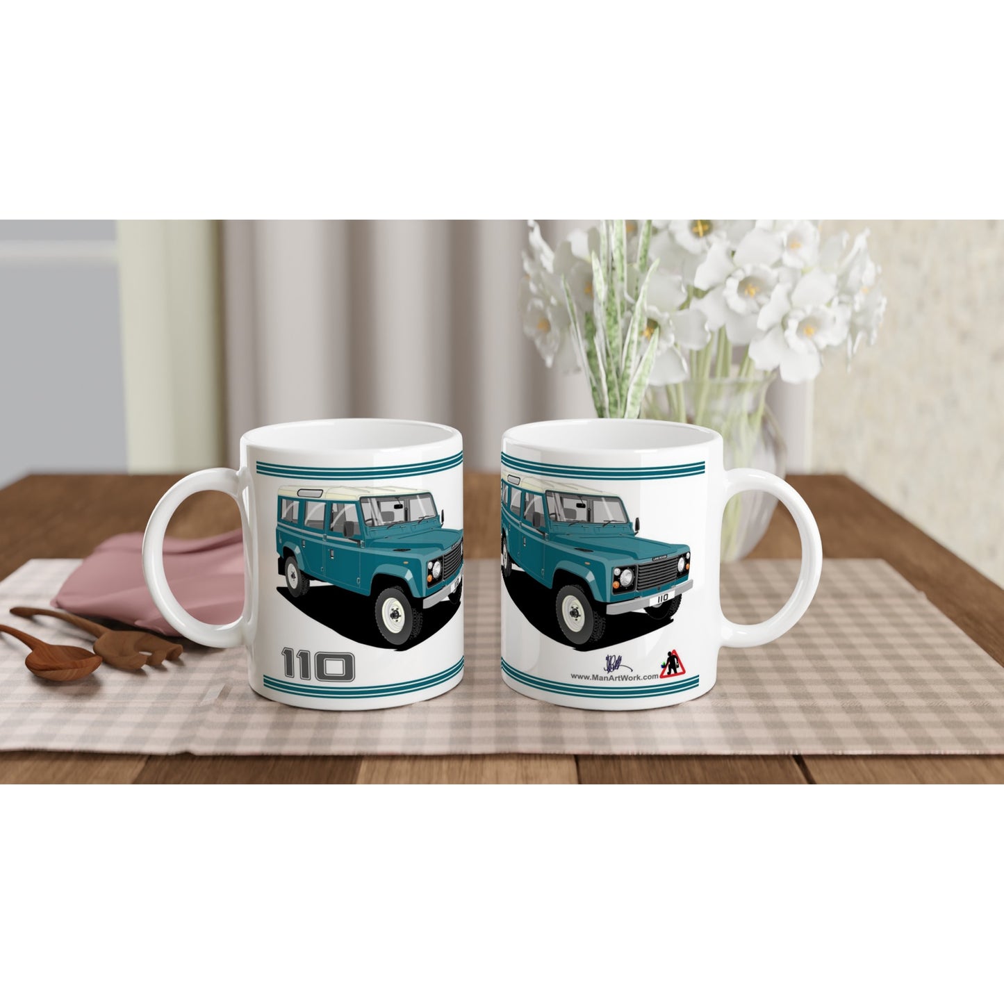 Land Rover 110 12 seater in Blue  Art Mug