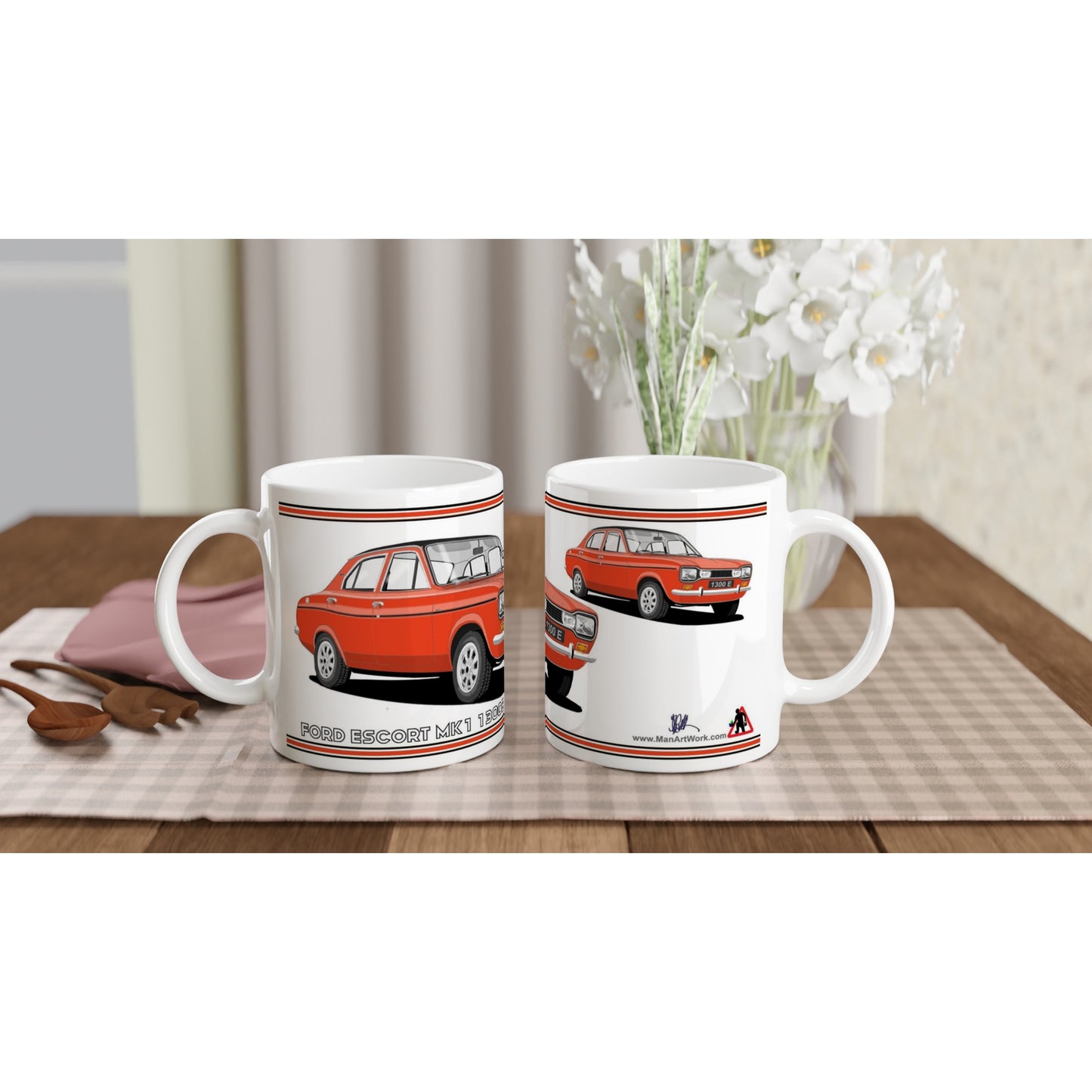 Ford Escort Mk1 1300E 4 Door Red Art Mug
