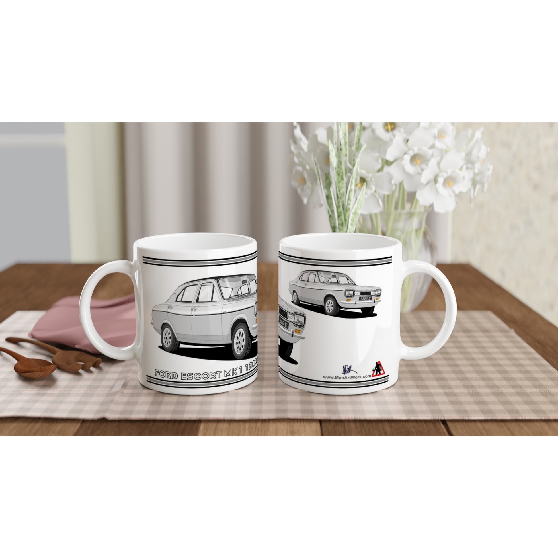 Ford Escort Mk1 1300E 4 Door Silver Art Mug