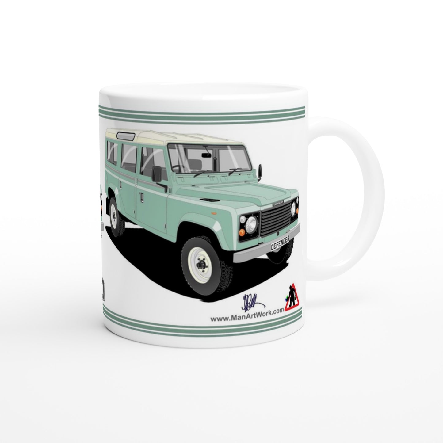 Land Rover Defender 110 12 seater in Light Green  Art Mug