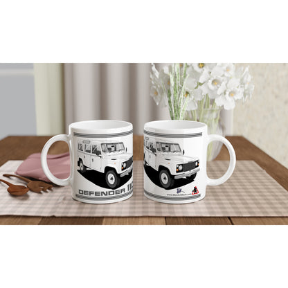 Land Rover Defender 110 12 seater in Wite  Art Mug