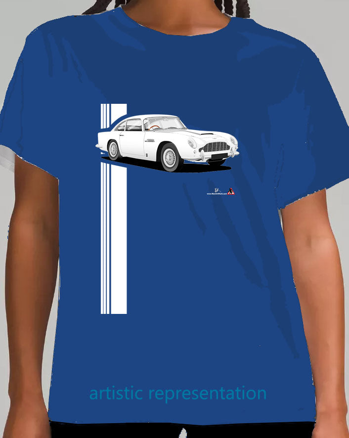 Aston Martin DB5 in white on blue T Shirt