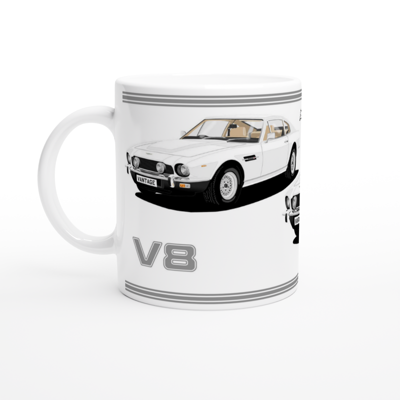 Aston Martin V8 Vantage in White Art  Mug