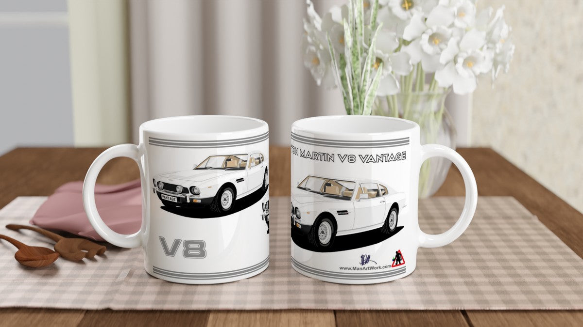 Aston Martin V8 Vantage in White Art  Mug