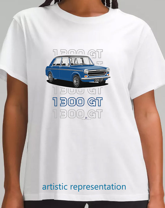 Austin 1300GT in Blue T Shirt (Words)