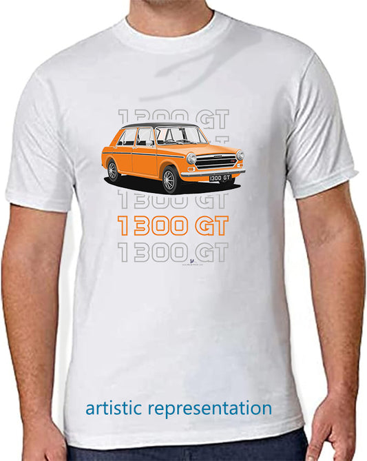 Austin 1300GT in Orange T Shirt (Words) Mens