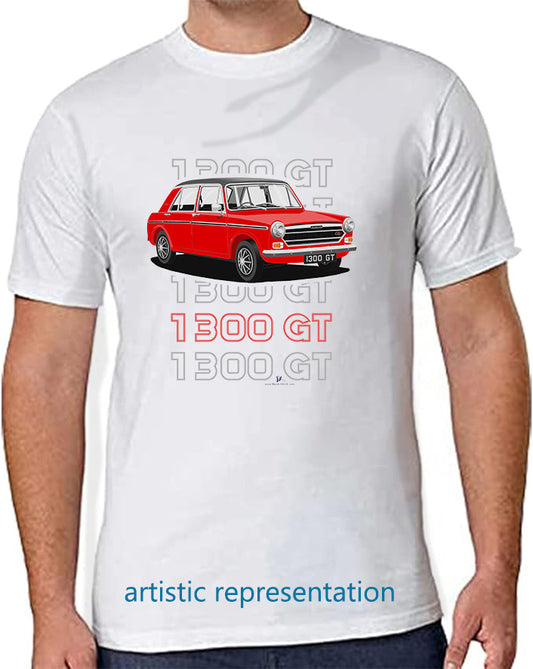 Austin 1300GT in Red T Shirt (Words) Mens