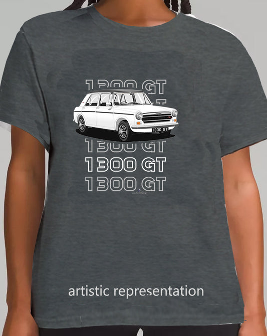 Austin 1300GT in White T Shirt (Words)