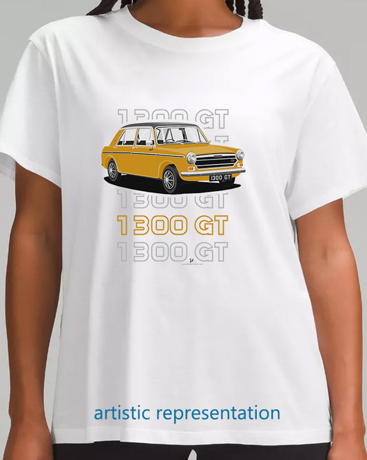 Austin 1300GT in Yellow T Shirt (Words)