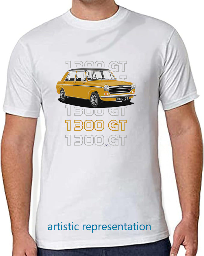 Austin 1300GT in Yellow T Shirt (Words)
