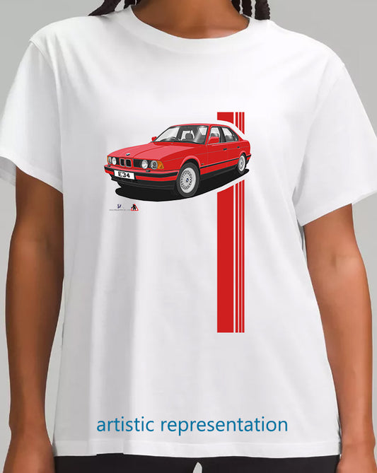 BMW 5 Series E34 in Red T Shirt